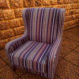 striped Wingback Armchair & Footstool Set, Classic Fireside Lounge Chair - thumbnail 2
