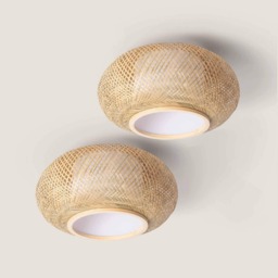 Handmade Bamboo Ceiling Lampshade Rustic Bohemian Flush Mount Light - thumbnail 1