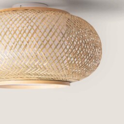 Handmade Bamboo Ceiling Lampshade Rustic Bohemian Flush Mount Light - thumbnail 3