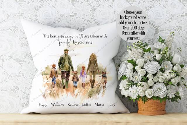 Family Cushion, Keepsake, Country Living, Life, Portrait, Our Family, Gift For Mum, Hunting Gamekeeper - image 1