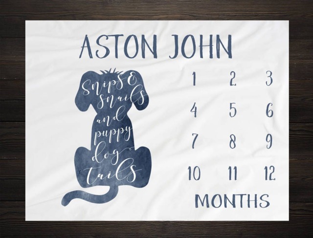 Baby Milestone Blanket Monthly Growth Tracker Snips & Snails Puppy Dog Tails Minky Fleece Shower Gift Newborn - image 1