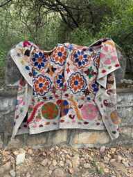 Large Cotton Suzani Quilt Hand Embroidered - Boho Bed Cover Floral Folk Art Bedding Unique Home Decor Gift