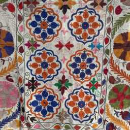 Large Cotton Suzani Quilt Hand Embroidered - Boho Bed Cover Floral Folk Art Bedding Unique Home Decor Gift - thumbnail 3