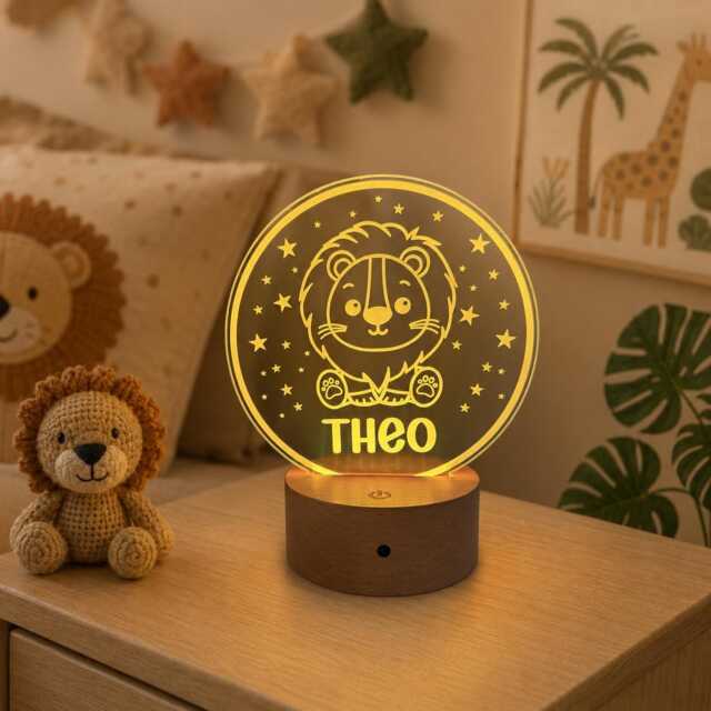 Personalised Lion Night Light - Custom Name Kids Lamp Nursery Led Colour Changing Baby Room Decor Gift - image 1