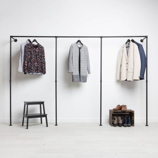 Clothes Rack Industrial Lasse Iii Black - Walk-In Wardrobe Wall-Mounted Design Ready-To-Assemble Delivery - image 1