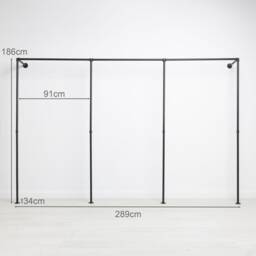 Clothes Rack Industrial Lasse Iii Black - Walk-In Wardrobe Wall-Mounted Design Ready-To-Assemble Delivery - thumbnail 2