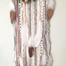 Floral Dreamcatcher, Boho Nursery Wall Hanging, Pink Peach Flowers - thumbnail 3