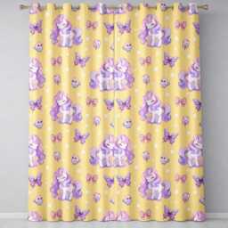 Cute Unicorn Pastel Stars Birds Bows Candy Yellow Seamless Pattern Readymade Eyelet Ring Top Thermal 100% Blackout Curtains - thumbnail 2