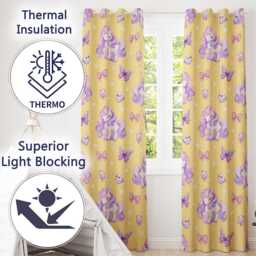 Cute Unicorn Pastel Stars Birds Bows Candy Yellow Seamless Pattern Readymade Eyelet Ring Top Thermal 100% Blackout Curtains - thumbnail 3
