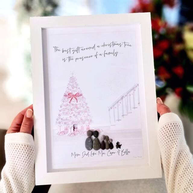 Personalised Family Christmas Tree Pebble Picture - Framed Art Home Gift