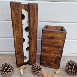 Handcrafted Rustic Reclaimed Wooden Bathroom Set/Freestanding Toilet Roll Holder & Brush Decor Accessory - thumbnail 3