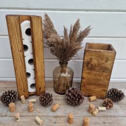 Handcrafted Rustic Reclaimed Wooden Bathroom Set/Freestanding Toilet Roll Holder & Brush Decor Accessory - thumbnail 1