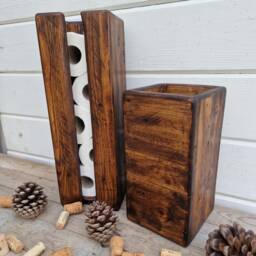 Handcrafted Rustic Reclaimed Wooden Bathroom Set/Freestanding Toilet Roll Holder & Brush Decor Accessory - thumbnail 2