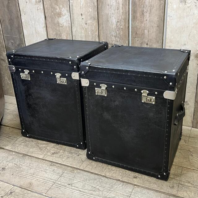 English Black Distressed Leather End Tables Nightstands Trunks Chests Home Decor - image 1