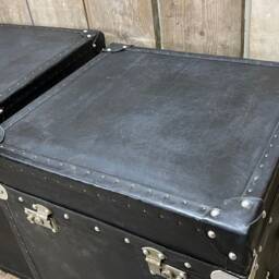 English Black Distressed Leather End Tables Nightstands Trunks Chests Home Decor - thumbnail 2