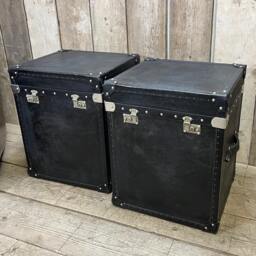 English Black Distressed Leather End Tables Nightstands Trunks Chests Home Decor - thumbnail 1