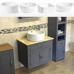 Grey Painted Bathroom Vanity, Golden Onyx Top, Ceramic Basin - thumbnail 1