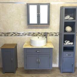 Grey Painted Bathroom Vanity, Golden Onyx Top, Ceramic Basin - thumbnail 2