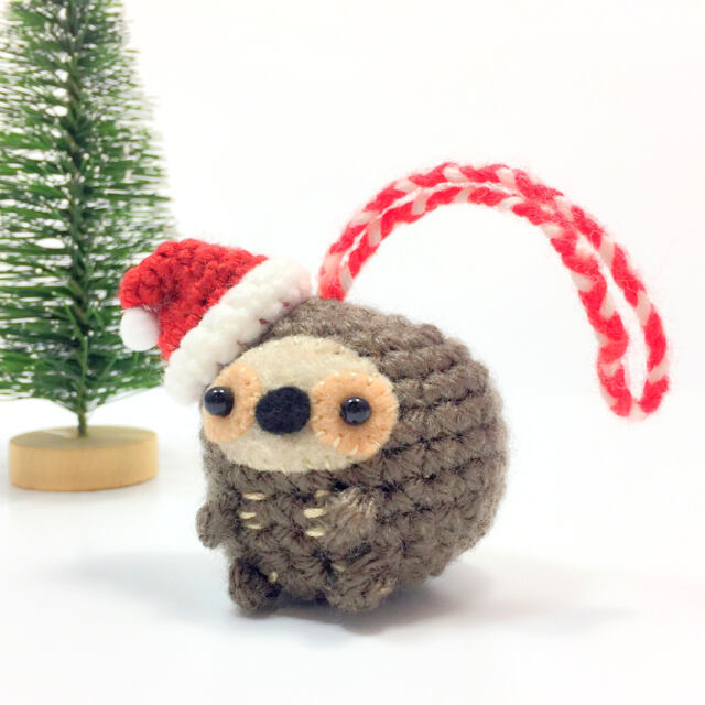 Crochet Sloth Christmas Ornament Kawaii Stuffed Animal With Santa Hat - image 1