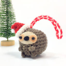Crochet Sloth Christmas Ornament Kawaii Stuffed Animal With Santa Hat - thumbnail 1