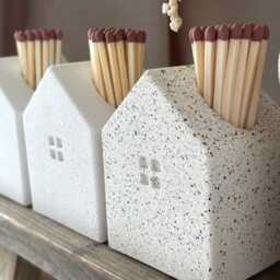 Handmade Concrete House Match Holder With Striker - Modern Fireplace Accessory New Home Gift - thumbnail 4