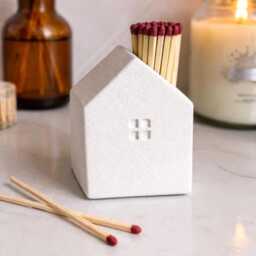 Handmade Concrete House Match Holder With Striker - Modern Fireplace Accessory New Home Gift - thumbnail 3