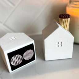 Handmade Concrete House Match Holder With Striker - Modern Fireplace Accessory New Home Gift - thumbnail 1