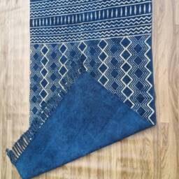 Hand Block Print Cotton Rug Indigo Aztec Home Decor - thumbnail 4