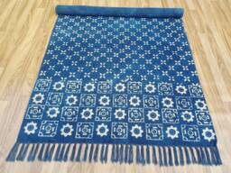 Hand Block Print Cotton Rug Indigo Aztec Home Decor - thumbnail 1