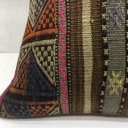 Vintage Kilim Pillow Cover 16x16, Handwoven Bohemian Accent - thumbnail 3