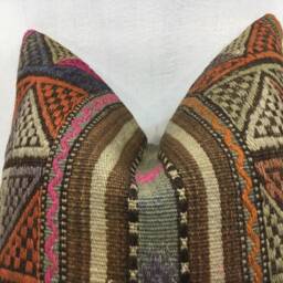 Vintage Kilim Pillow Cover 16x16, Handwoven Bohemian Accent - thumbnail 2