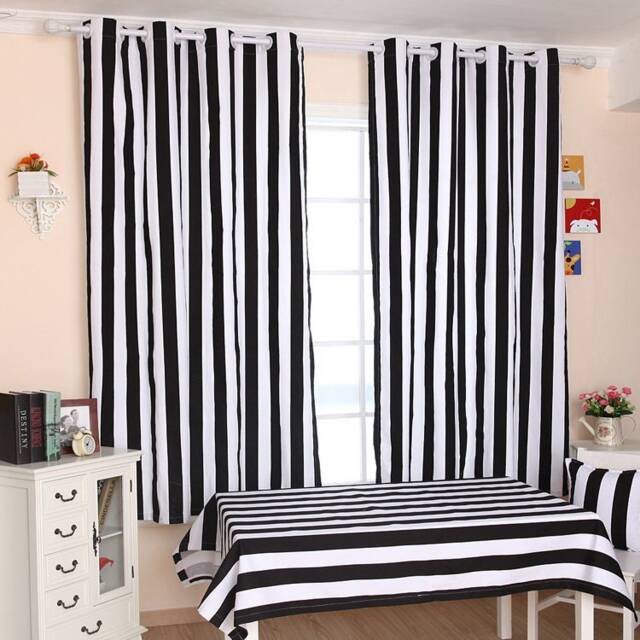 Black & White Stripe Cotton Curtain Panel, Nursery Decor - image 1
