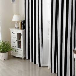 Black & White Stripe Cotton Curtain Panel, Nursery Decor - thumbnail 2