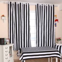 Black & White Stripe Cotton Curtain Panel, Nursery Decor - thumbnail 1
