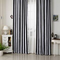 Black & White Stripe Cotton Curtain Panel, Nursery Decor - thumbnail 3