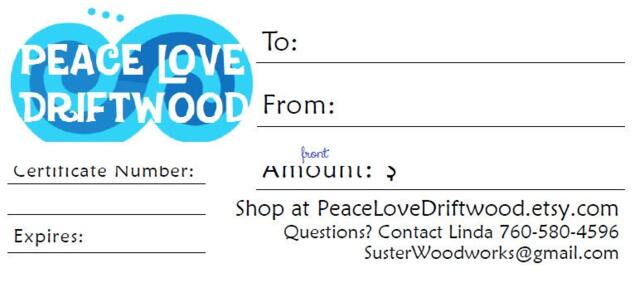 Gift Certificate For Driftwood Art, Him, Her, Christmas Gift, Holiday Handmade Free Shipping - image 1
