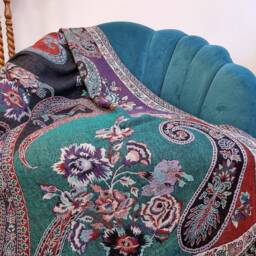 Merino Boiled Pure Wool Handmade Sofa/Bed Hygge Lounge Warm Cosy Paisley Persian Elegant Jamamvar Throw - Rich Colour Black Teal Aqua Rose - thumbnail 3