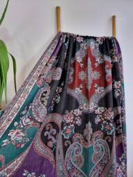 Merino Boiled Pure Wool Handmade Sofa/Bed Hygge Lounge Warm Cosy Paisley Persian Elegant Jamamvar Throw - Rich Colour Black Teal Aqua Rose