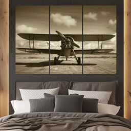 Vintage Biplane Canvas Print, Retro Airplane Poster, Pilot Gift, Aircrafts Wall Art, Aviation Framed & Ready To Hang - thumbnail 3