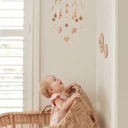 Blush & Beige Nursery Mobile - Girl Felt Ball & Heart Baby Boho Cot Peach Pink Tan - thumbnail 2