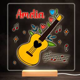 Guitar Hobby Music Lover Girl Bright Square Personalised Gift Lamp Night Light - Bedroom