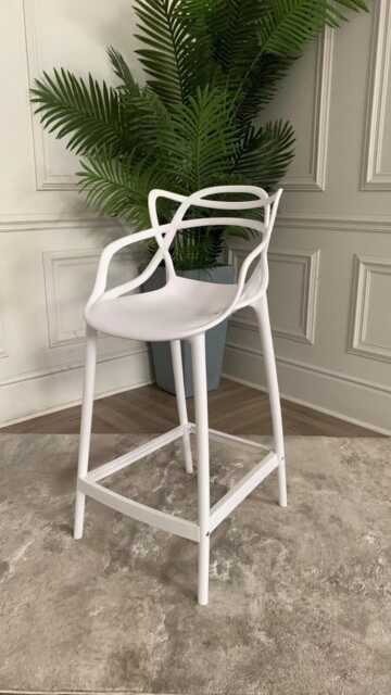 White Breakfast Bar Stool Masters Style Kitchen Chair Restaurant Pub Outdoor Dining Cafe Plastic - image 1