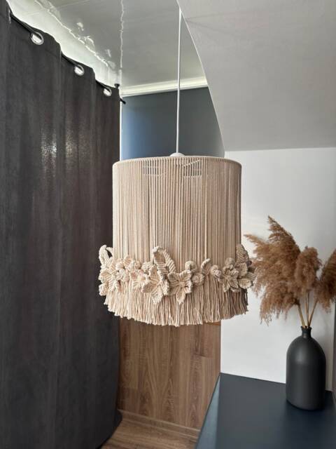 Macrame Pendant Lamp Shade Floral Fringe Boho Chandelier - image 1