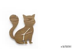 Cute Wooden Cat Silhouette Clock - Kids Nursery Room, Teens Baby Room Wall - thumbnail 1