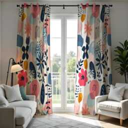 Playful Floral Curtains, Modern Abstract Flower Pattern Drapes, Colorful Botanical Print Window Curtain Panels - thumbnail 4