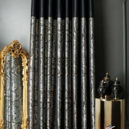Luxury Navy Blue Damask Curtains Gold Patterned Drapes - thumbnail 3