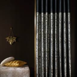 Luxury Navy Blue Damask Curtains Gold Patterned Drapes - thumbnail 4