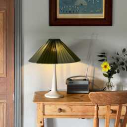 The Stripy Shade - Olive & Pistachio Silk Pleated Lampshade. Handmade in England - thumbnail 2