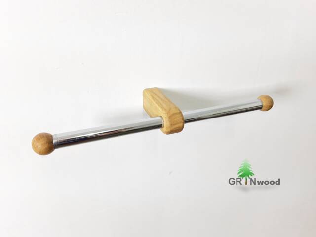 Double Toilet Paper Holder Wood & Stainless Steel Wall Mount - image 1