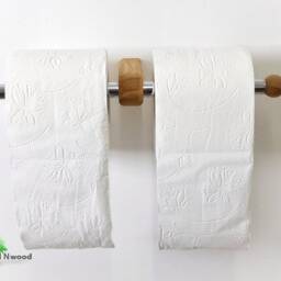 Double Toilet Paper Holder Wood & Stainless Steel Wall Mount - thumbnail 3